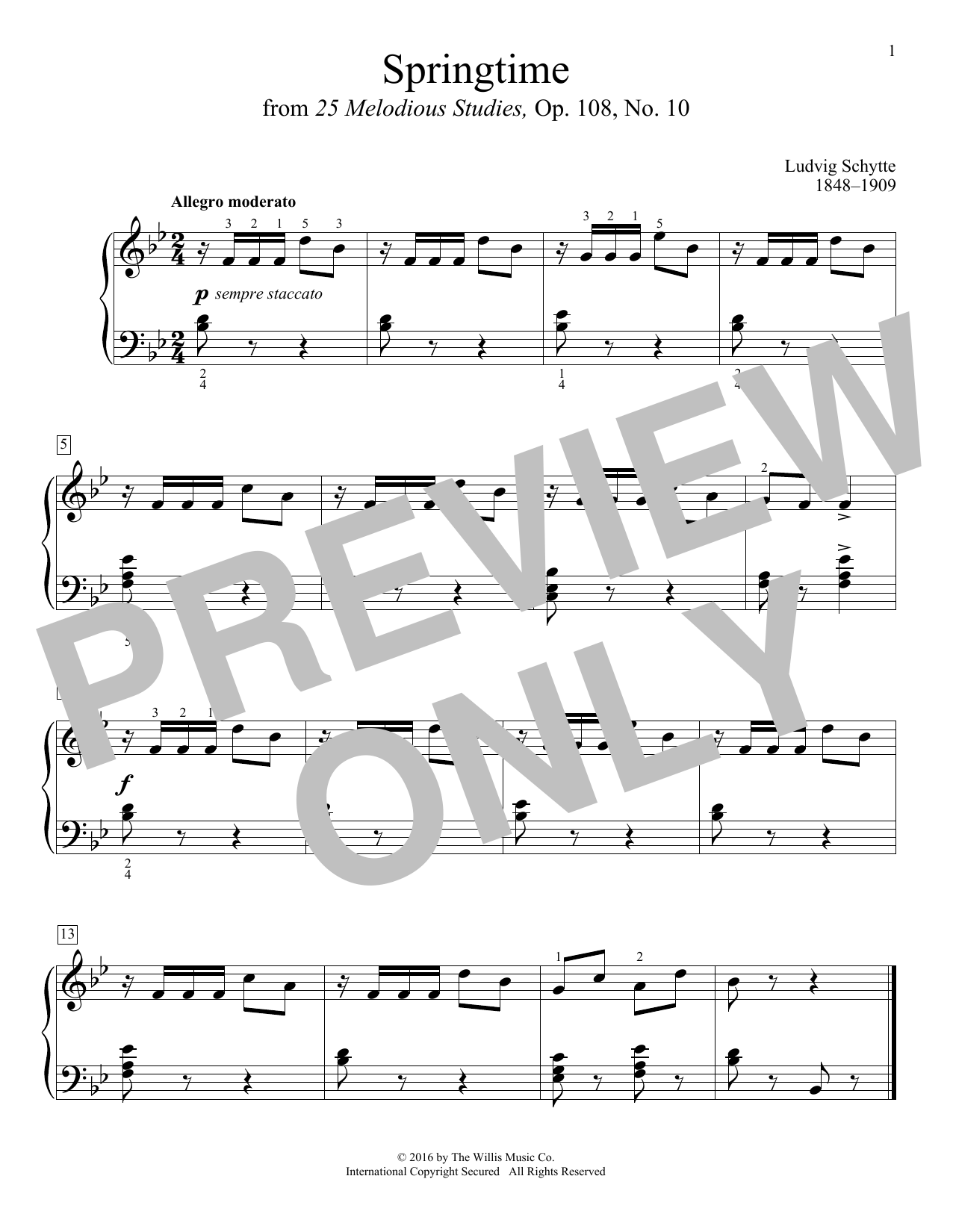 Download Ludvig Schytte Springtime Sheet Music and learn how to play Educational Piano PDF digital score in minutes