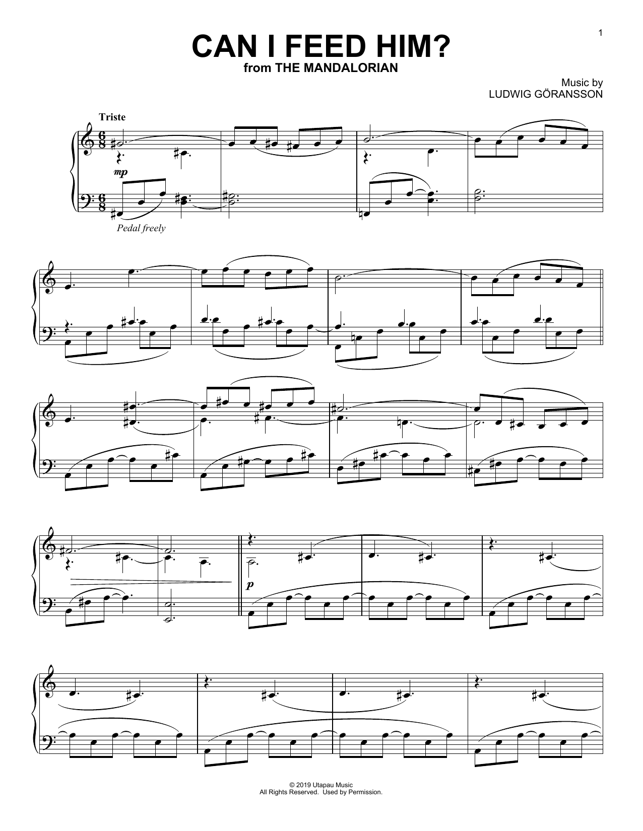 Download Ludwig Göransson Can I Feed Him? (from Star Wars: The Mandalorian) Sheet Music and learn how to play Piano Solo PDF digital score in minutes