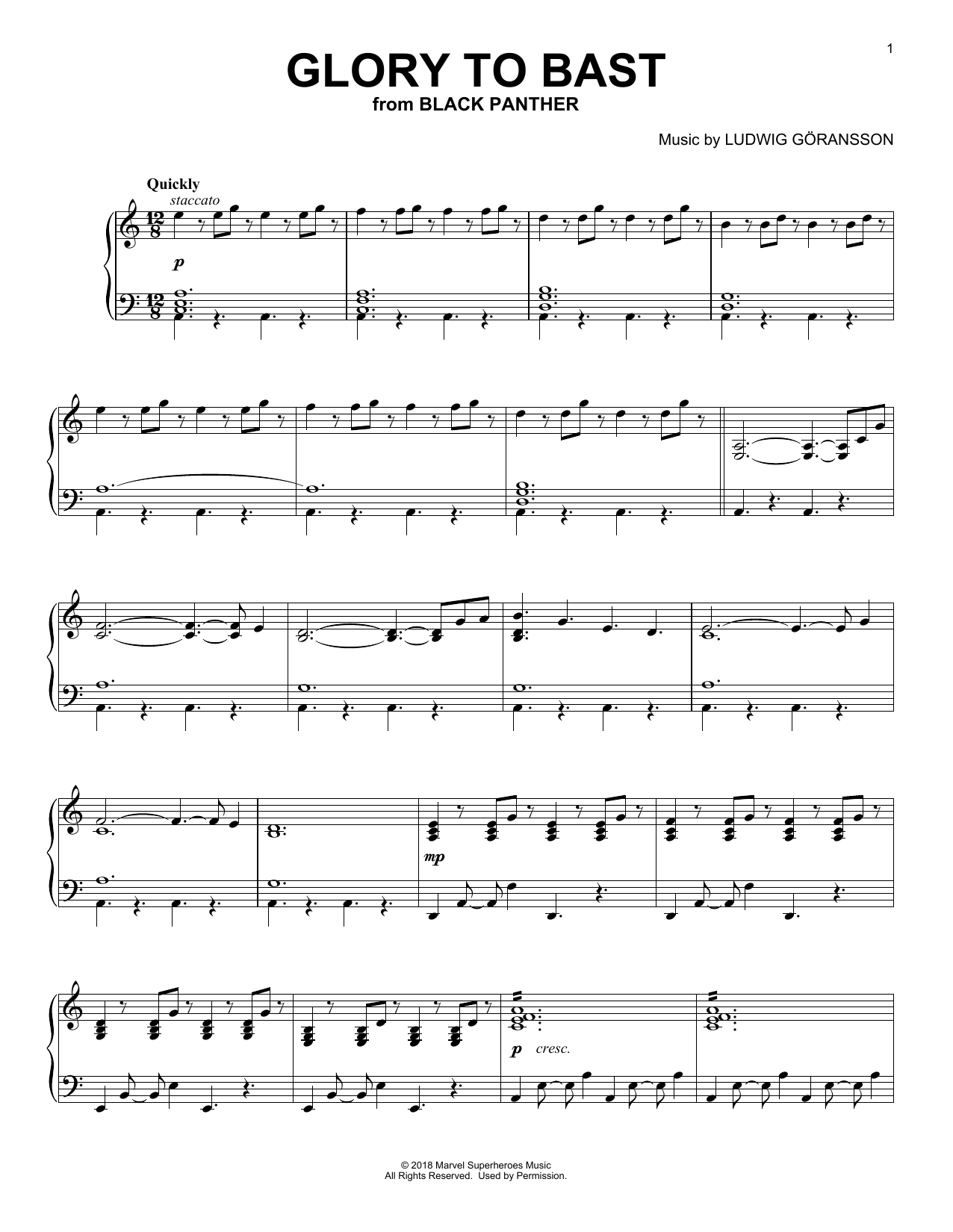 Download Ludwig Goransson Glory To Bast Sheet Music and learn how to play Piano PDF digital score in minutes