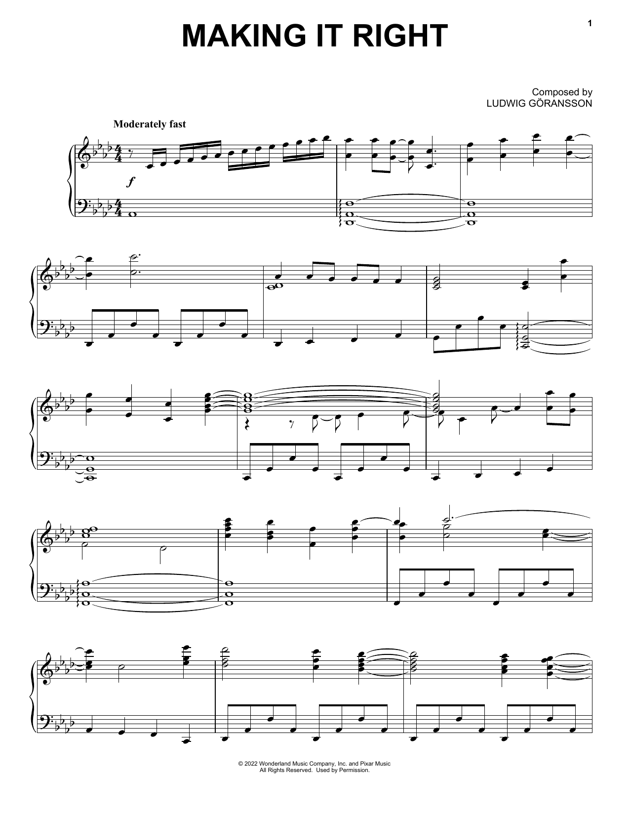 Download Ludwig Göransson Making It Right (from Turning Red) Sheet Music and learn how to play Piano Solo PDF digital score in minutes