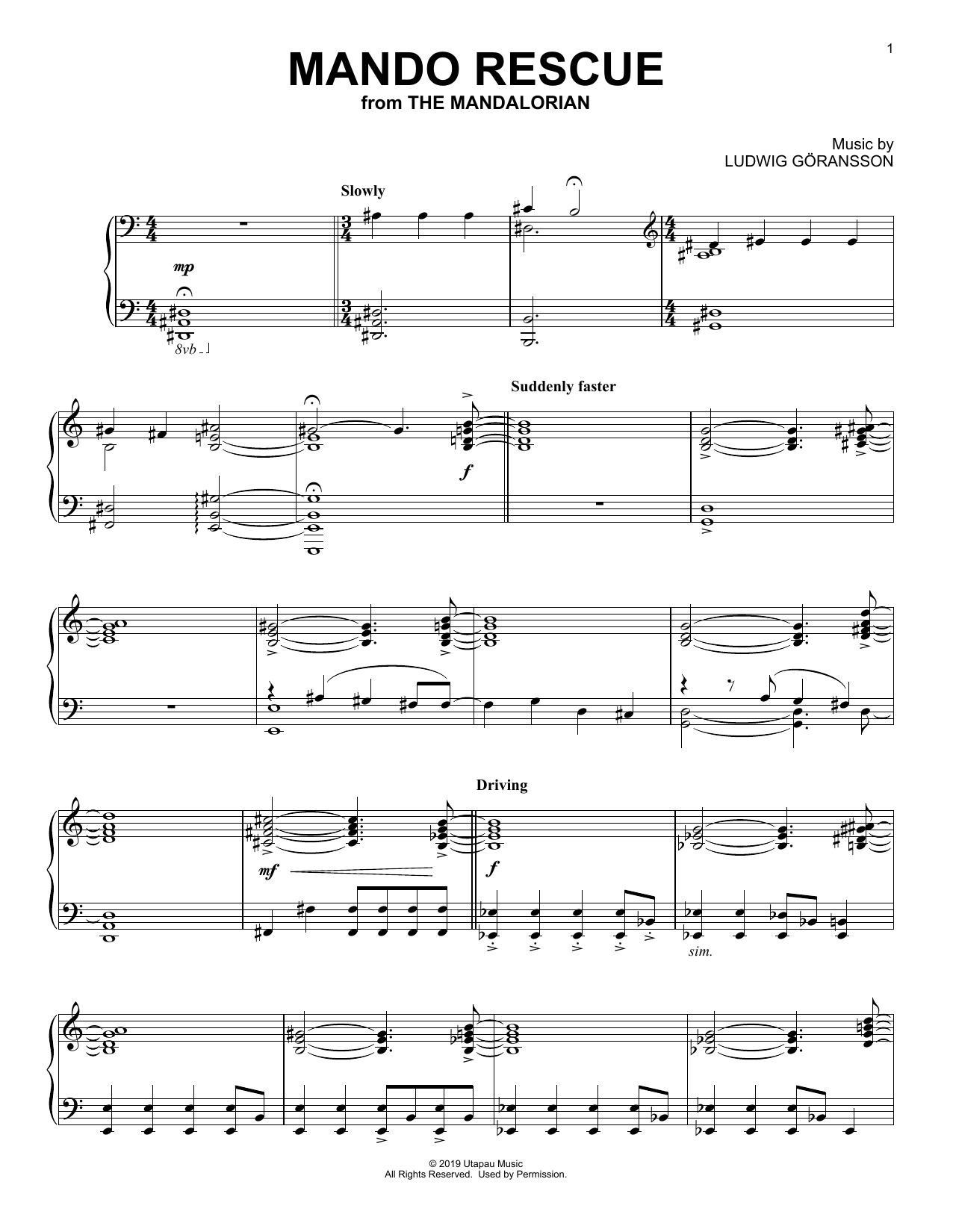 Download Ludwig Göransson Mando Rescue (from Star Wars: The Mandalorian) Sheet Music and learn how to play Piano Solo PDF digital score in minutes