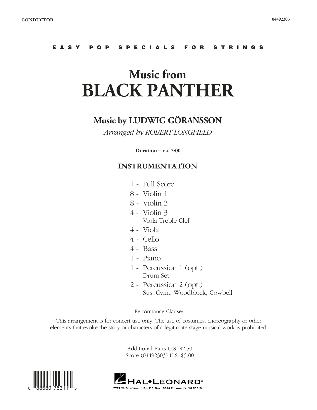 Download Ludwig Göransson Music from Black Panther (arr. Robert Longfield) - Conductor Score (Full Score) Sheet Music and learn how to play Orchestra PDF digital score in minutes