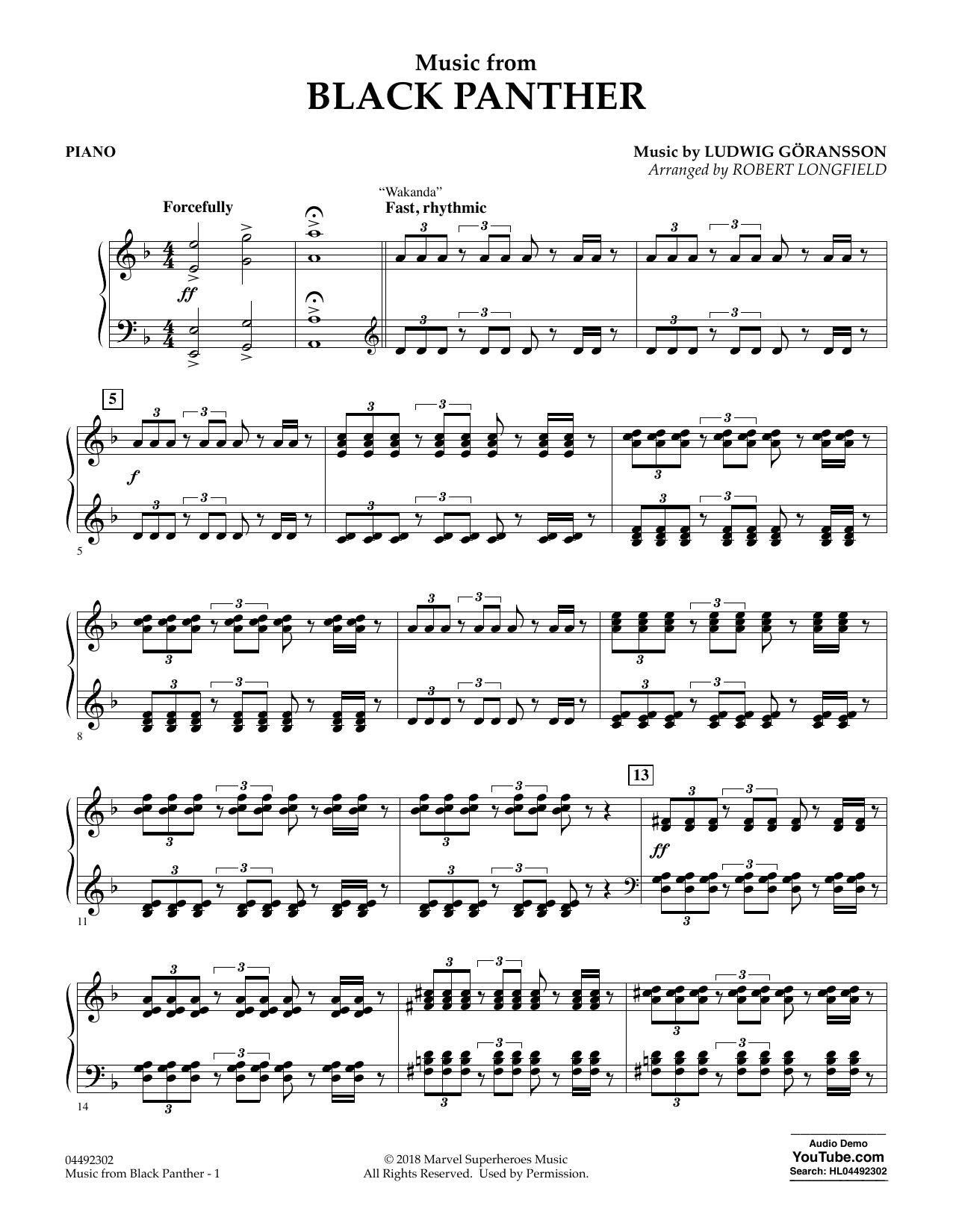 Download Ludwig Göransson Music from Black Panther (arr. Robert Longfield) - Piano Sheet Music and learn how to play Orchestra PDF digital score in minutes