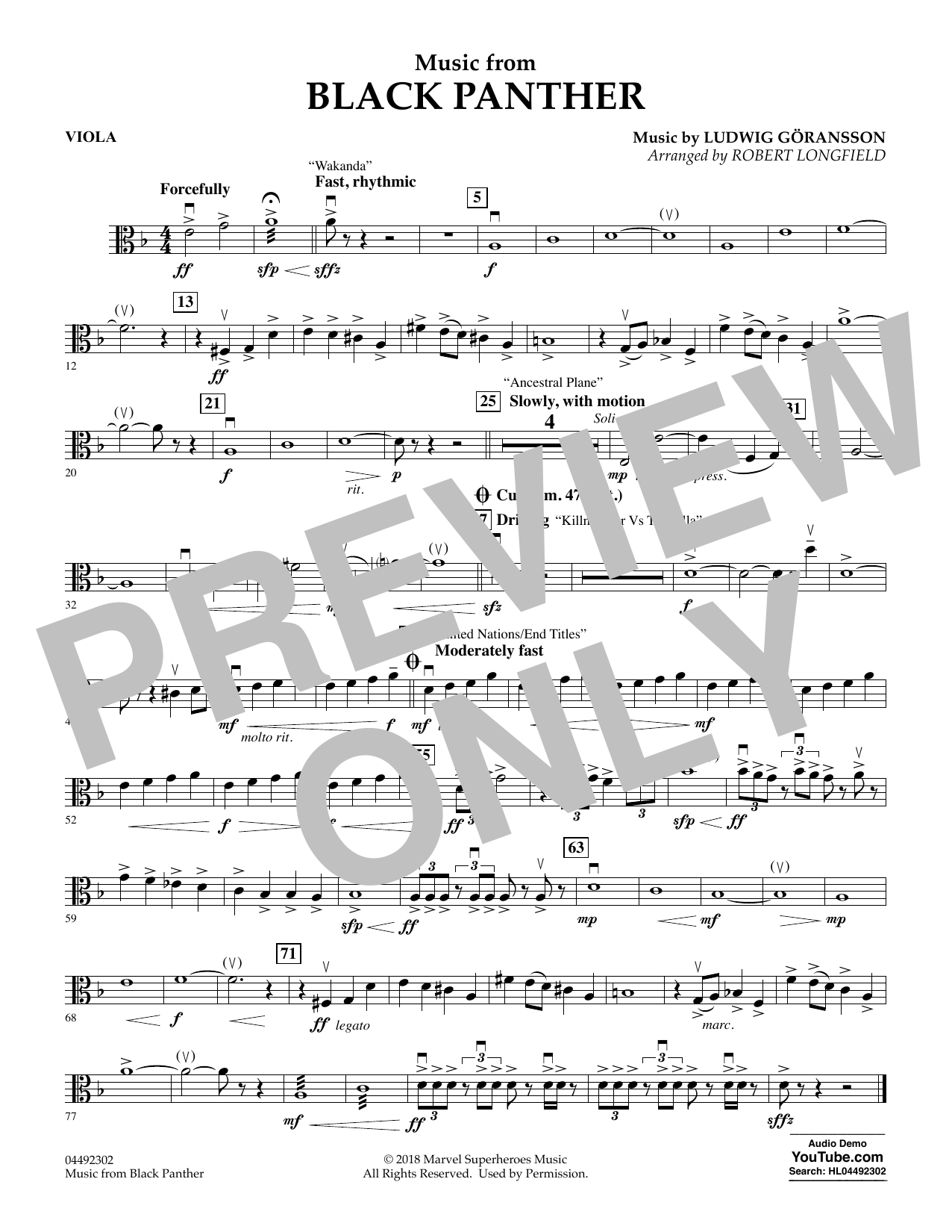 Download Ludwig Göransson Music from Black Panther (arr. Robert Longfield) - Viola Sheet Music and learn how to play Orchestra PDF digital score in minutes