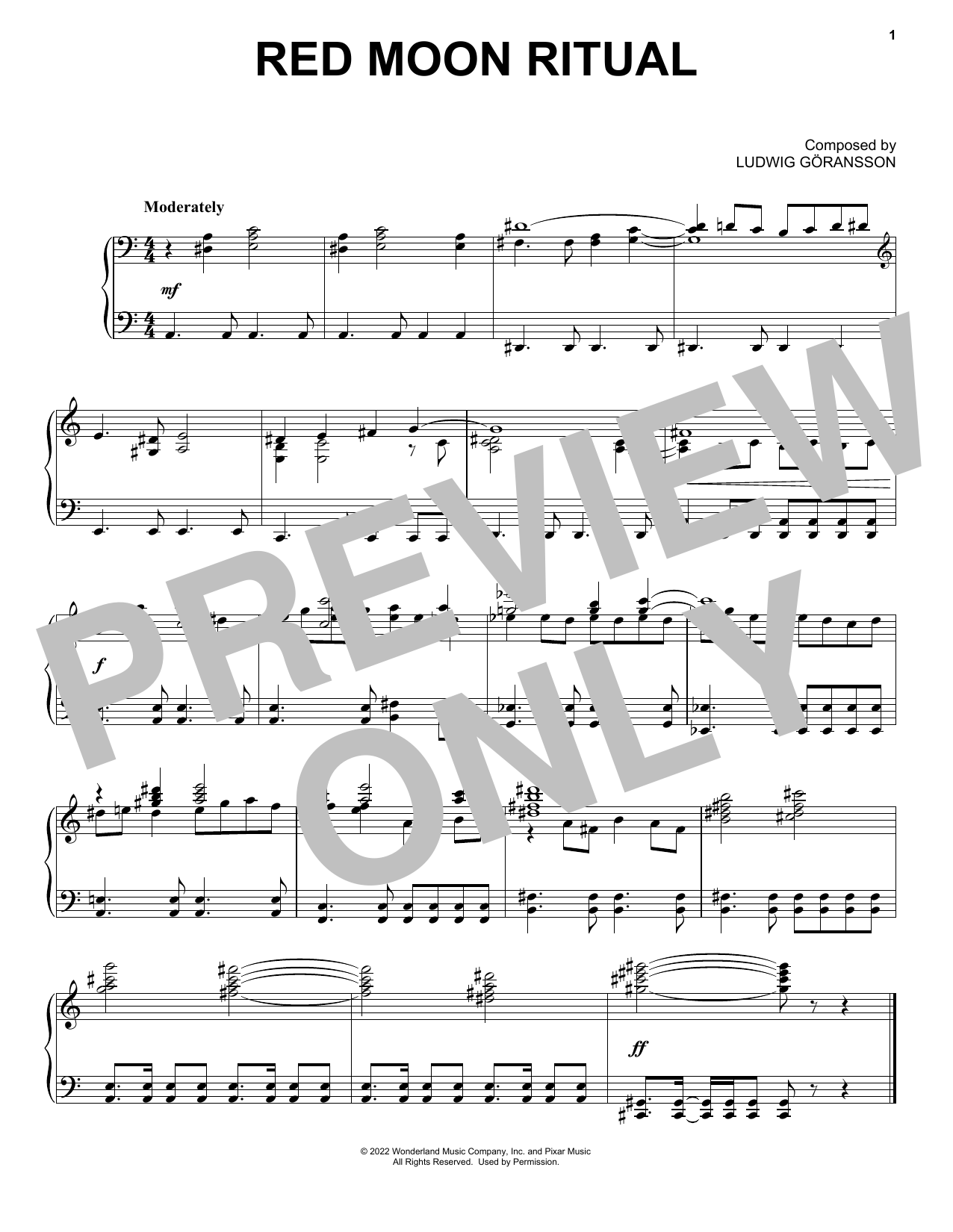 Download Ludwig Göransson Red Moon Ritual (from Turning Red) Sheet Music and learn how to play Piano Solo PDF digital score in minutes