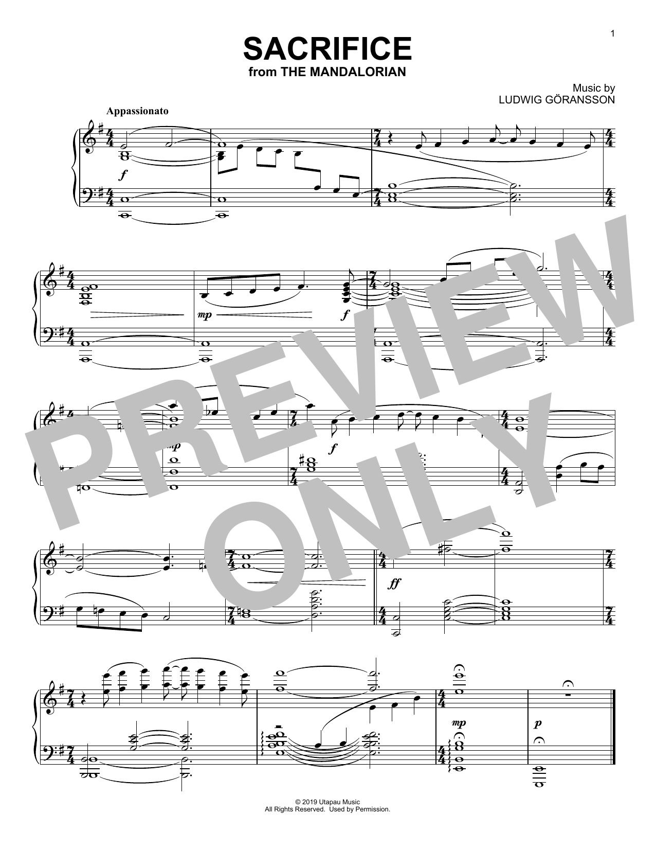 Download Ludwig Göransson Sacrifice (from Star Wars: The Mandalorian) Sheet Music and learn how to play Piano Solo PDF digital score in minutes