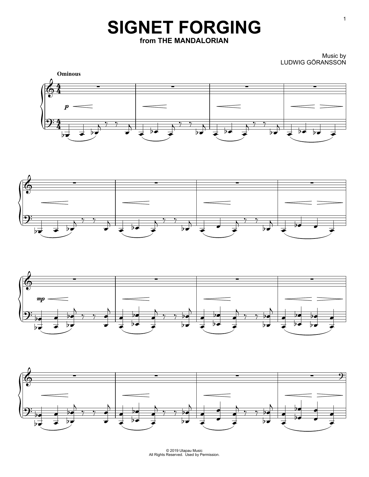 Download Ludwig Göransson Signet Forging (from Star Wars: The Mandalorian) Sheet Music and learn how to play Piano Solo PDF digital score in minutes