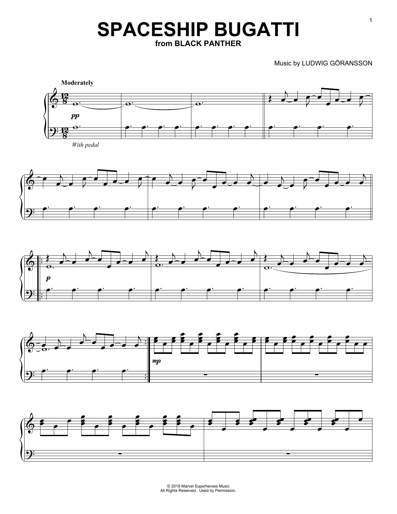 Download Ludwig Goransson Spaceship Bugatti Sheet Music and learn how to play Piano PDF digital score in minutes