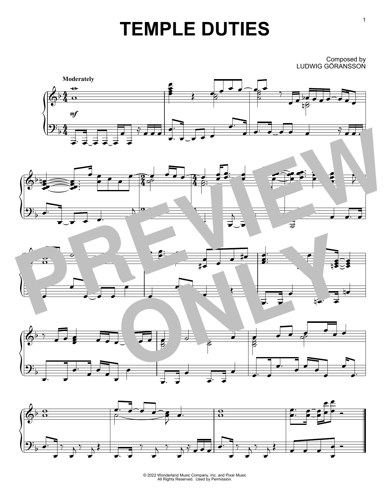 Download Ludwig Göransson Temple Duties (from Turning Red) Sheet Music and learn how to play Piano Solo PDF digital score in minutes