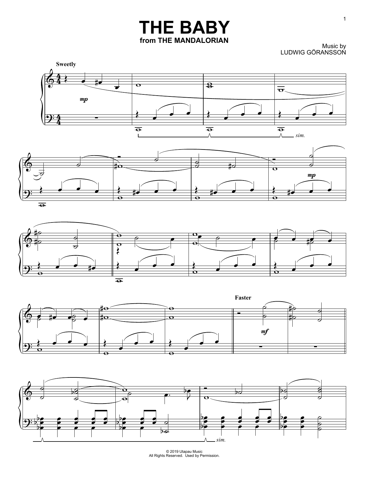 Download Ludwig Göransson The Baby (from Star Wars: The Mandalorian) Sheet Music and learn how to play Piano Solo PDF digital score in minutes