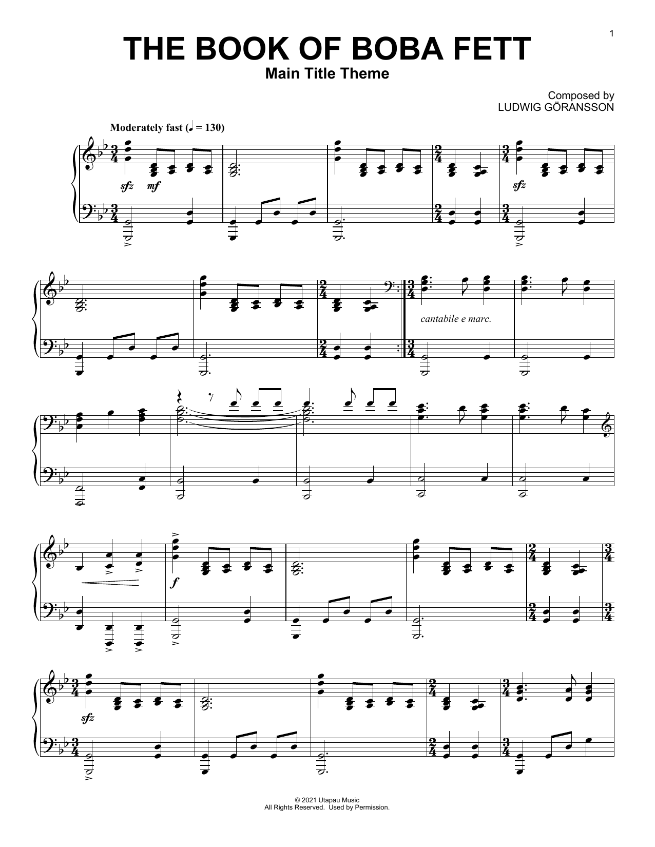 Download Ludwig Göransson The Book Of Boba Fett (Main Title Theme) Sheet Music and learn how to play Piano Solo PDF digital score in minutes