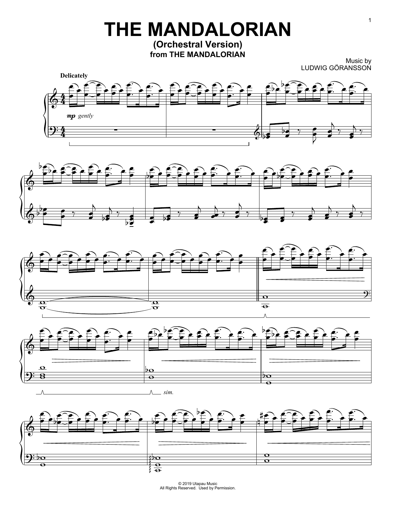 Download Ludwig Göransson The Mandalorian (Orchestral Version) (from Star Wars: The Mandalorian) Sheet Music and learn how to play Piano Solo PDF digital score in minutes