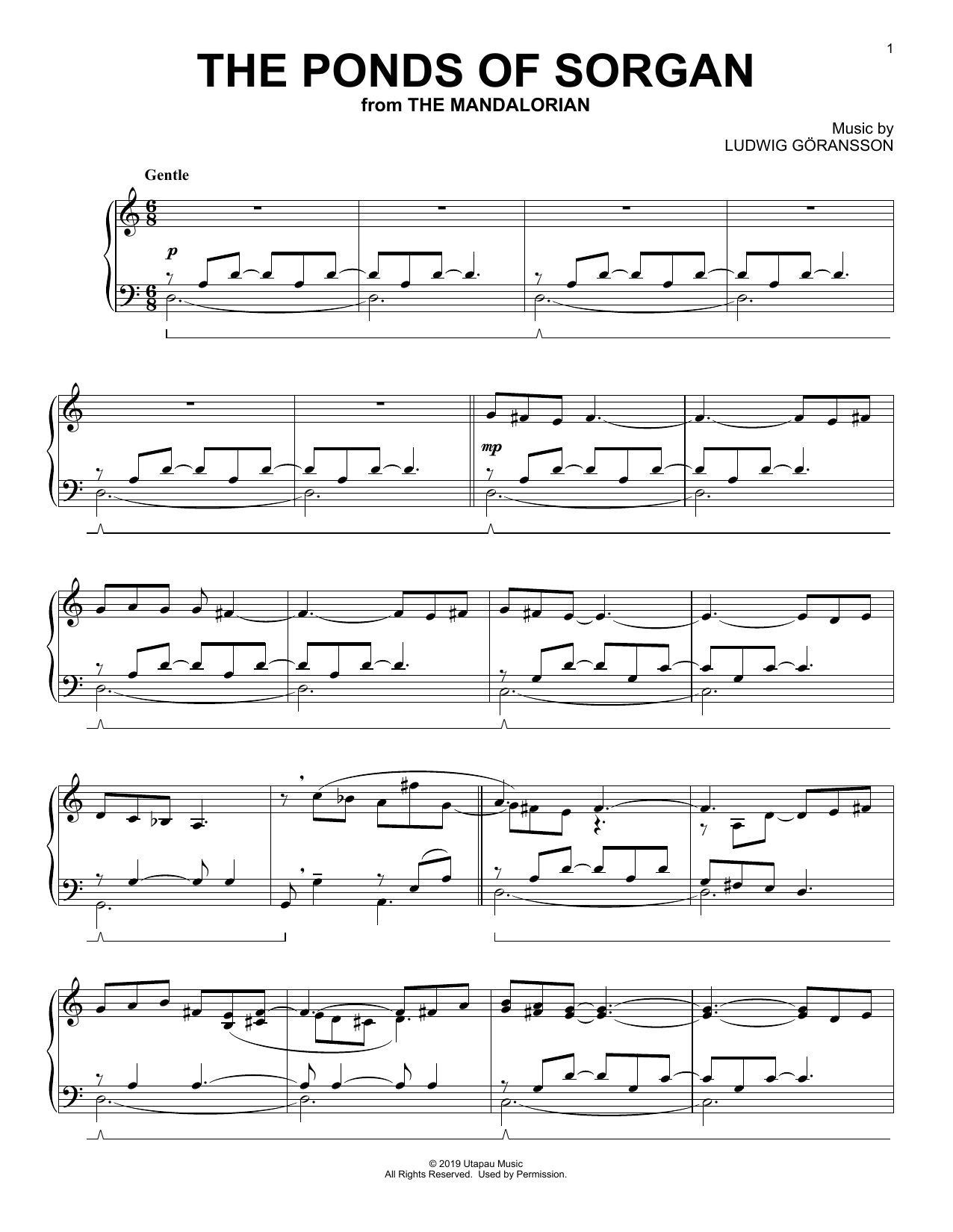 Download Ludwig Göransson The Ponds Of Sorgan (from Star Wars: The Mandalorian) Sheet Music and learn how to play Piano Solo PDF digital score in minutes