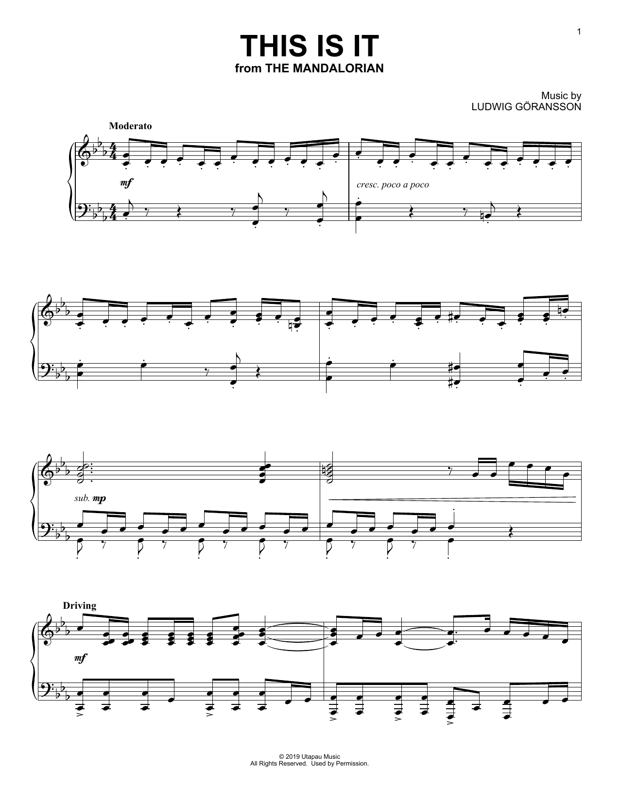 Download Ludwig Göransson This Is It (from Star Wars: The Mandalorian) Sheet Music and learn how to play Piano Solo PDF digital score in minutes