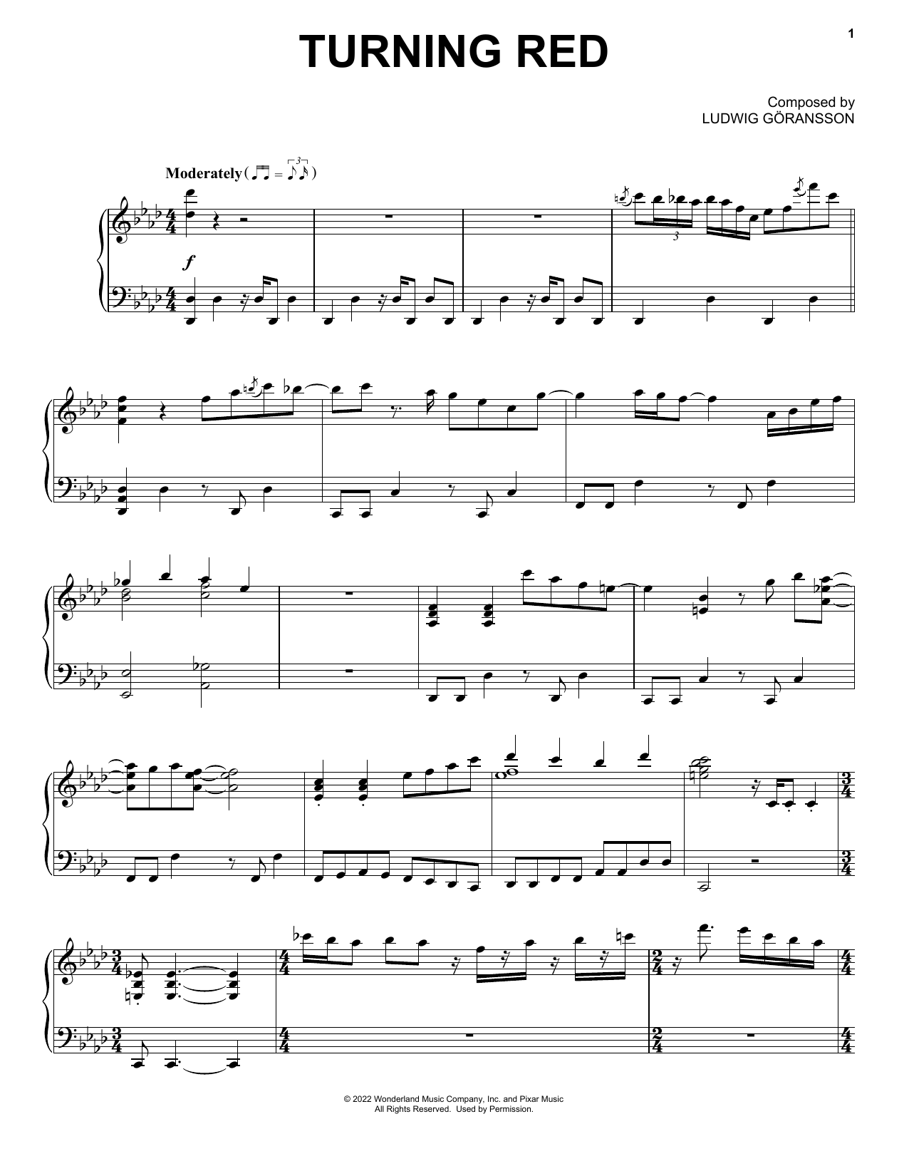 Download Ludwig Göransson Turning Red (from Turning Red) Sheet Music and learn how to play Piano Solo PDF digital score in minutes