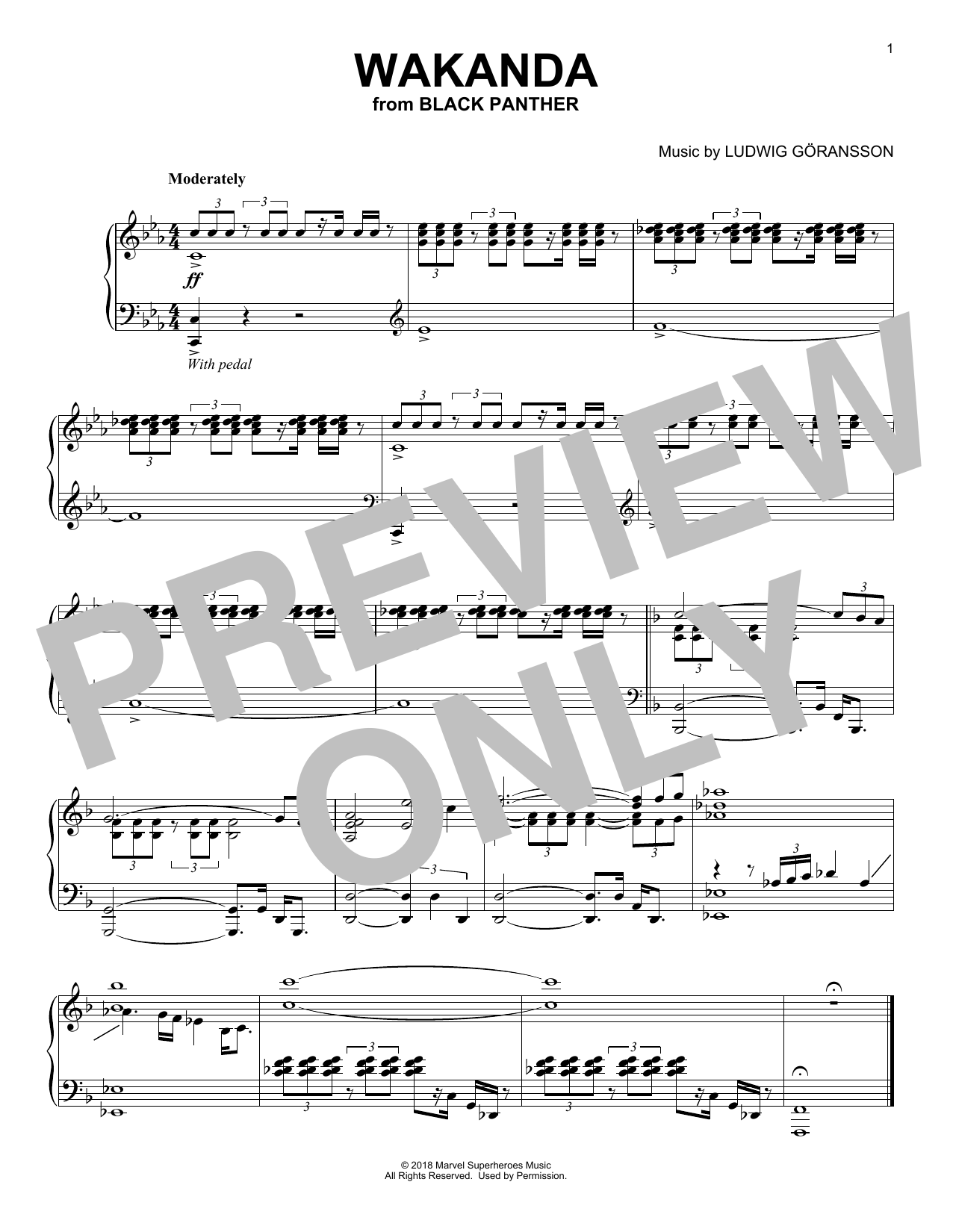 Download Ludwig Goransson Wakanda (from Black Panther) Sheet Music and learn how to play Big Note Piano PDF digital score in minutes