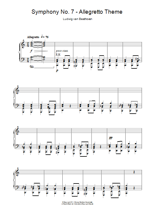 Download Ludwig van Beethoven 2nd Movement Theme - Allegretto (from Symphony No.7) Sheet Music and learn how to play Piano Solo PDF digital score in minutes