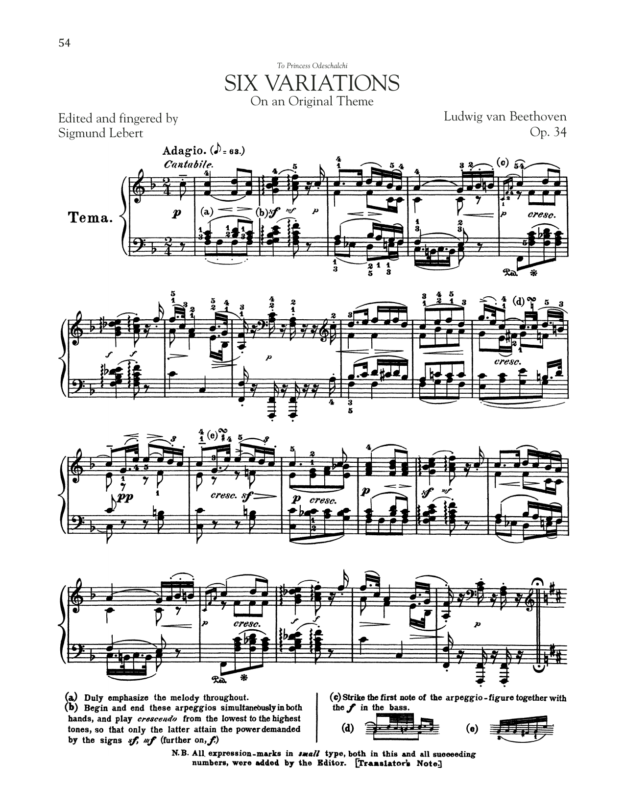 Download Ludwig van Beethoven 6 Variations, Op. 34 Sheet Music and learn how to play Piano Solo PDF digital score in minutes