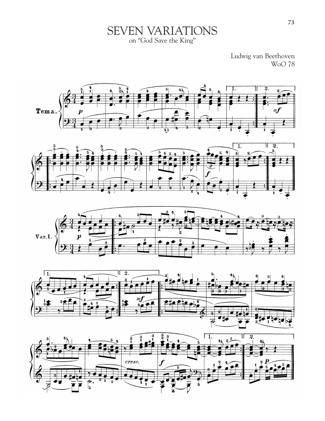 Download Ludwig van Beethoven 7 Variations On God Save The King, WoO 78 Sheet Music and learn how to play Piano Solo PDF digital score in minutes