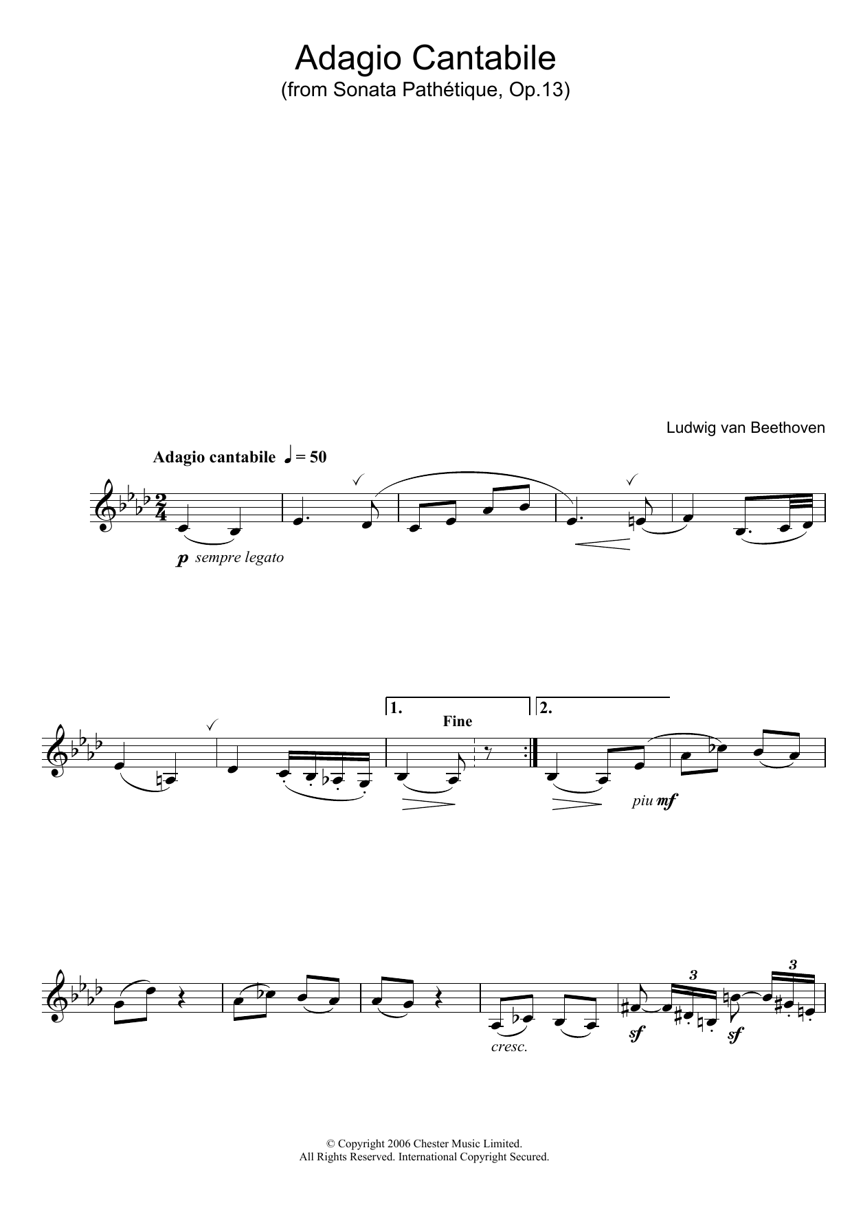 Download Ludwig van Beethoven Adagio Cantabile from Sonate Pathetique Op.13 Sheet Music and learn how to play Clarinet PDF digital score in minutes