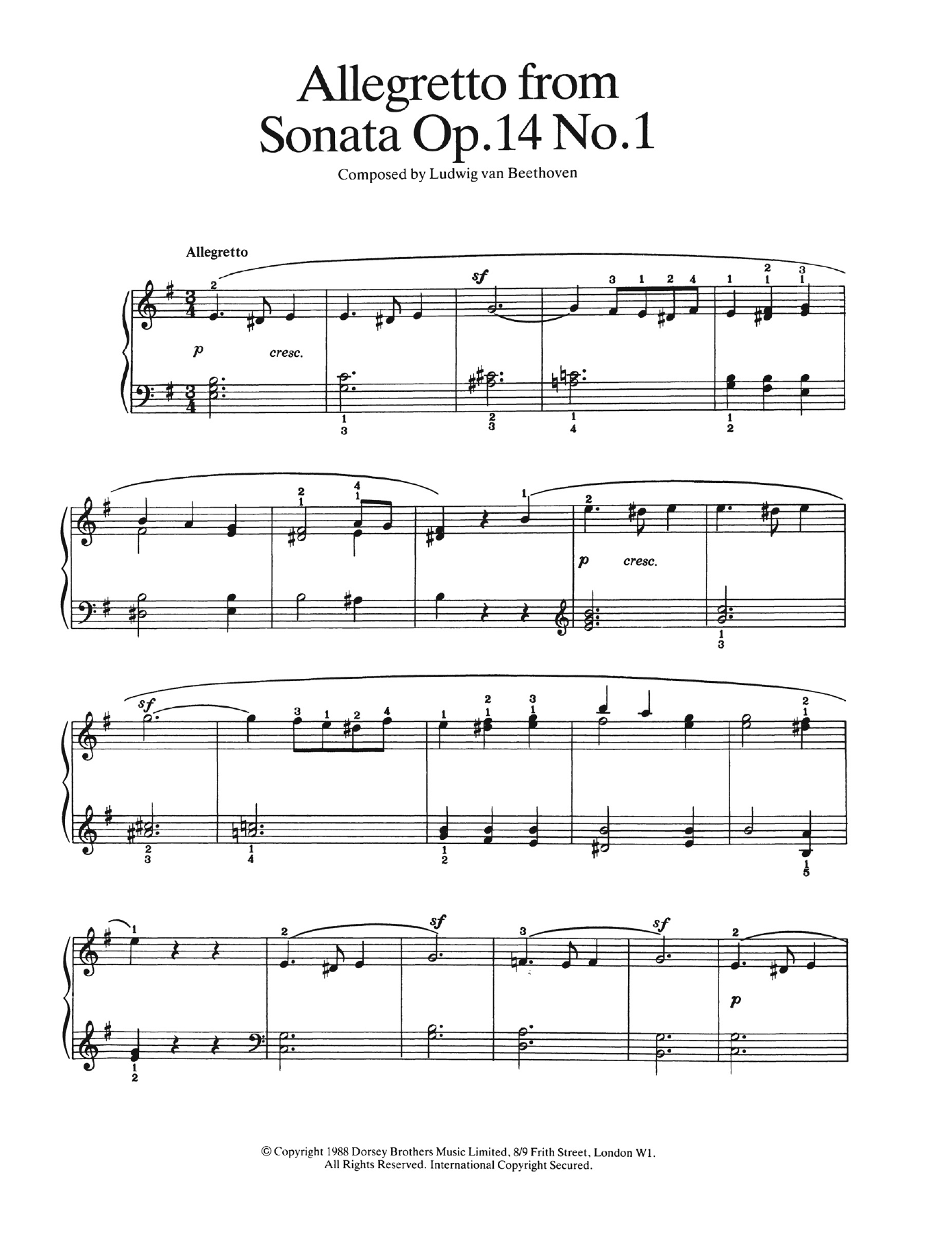 Download Ludwig van Beethoven Allegretto from Sonata Op. 14, No. 1 Sheet Music and learn how to play Easy Piano PDF digital score in minutes