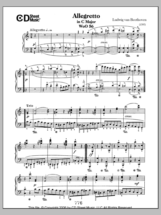 Download Ludwig van Beethoven Allegretto In C Major, Woo 56 Sheet Music and learn how to play Piano Solo PDF digital score in minutes