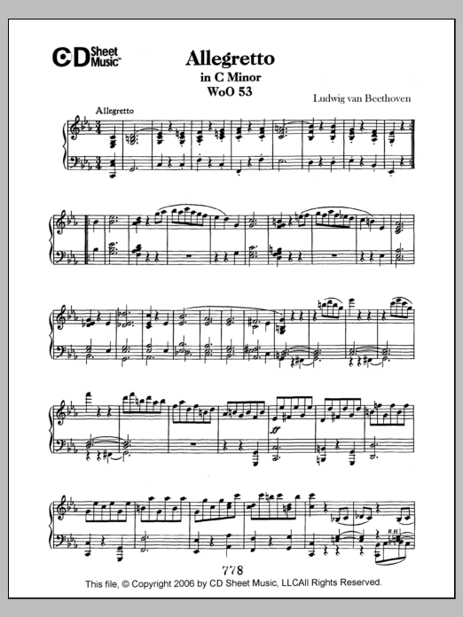 Download Ludwig van Beethoven Allegretto In C Minor, Woo 53 Sheet Music and learn how to play Piano Solo PDF digital score in minutes