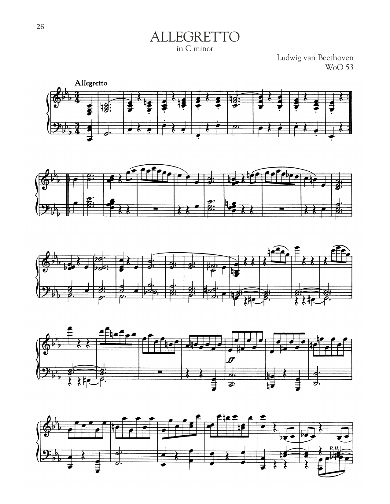 Download Ludwig van Beethoven Allegretto, WoO 53 Sheet Music and learn how to play Piano Solo PDF digital score in minutes