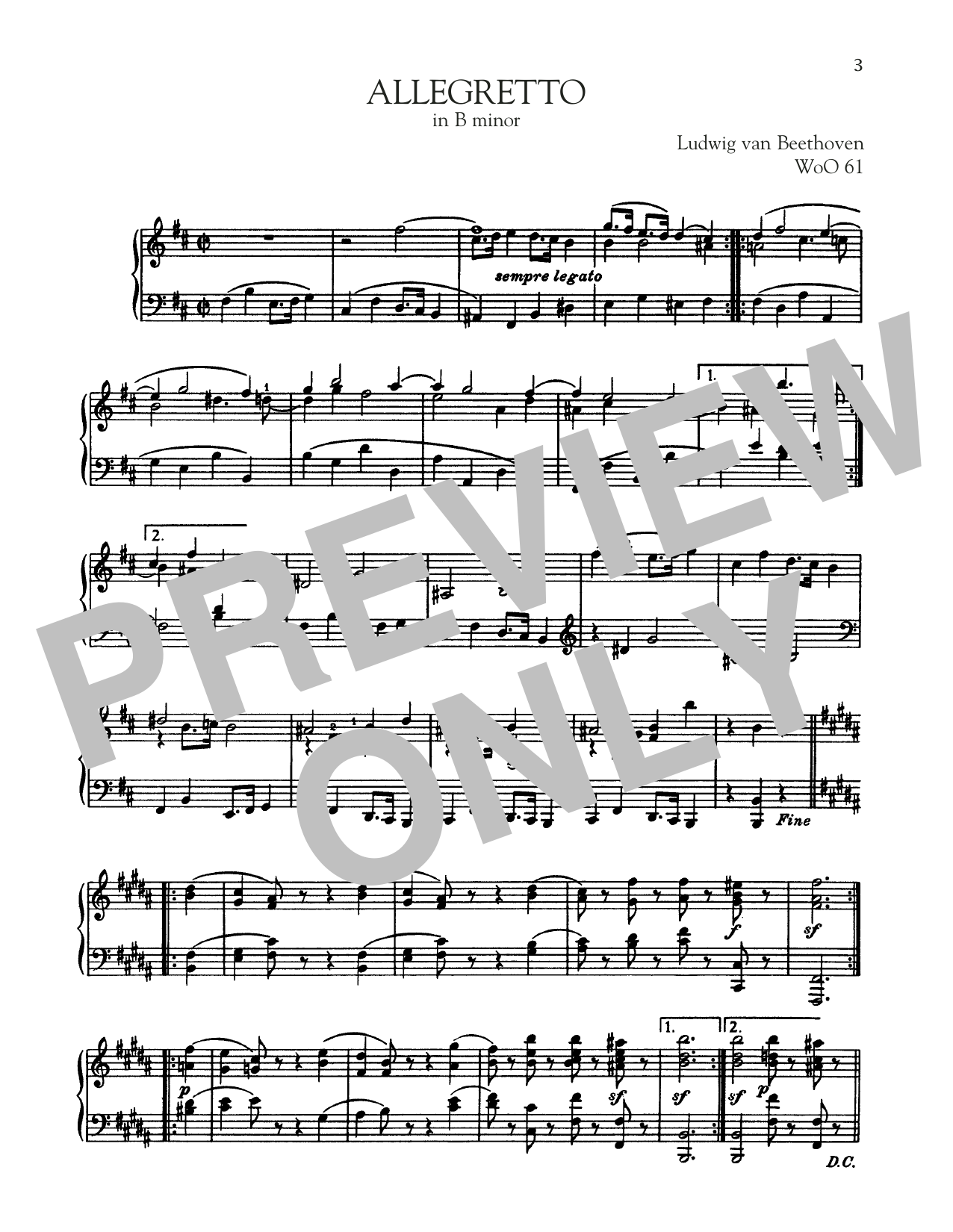 Download Ludwig van Beethoven Allegretto, WoO 61 Sheet Music and learn how to play Piano Solo PDF digital score in minutes