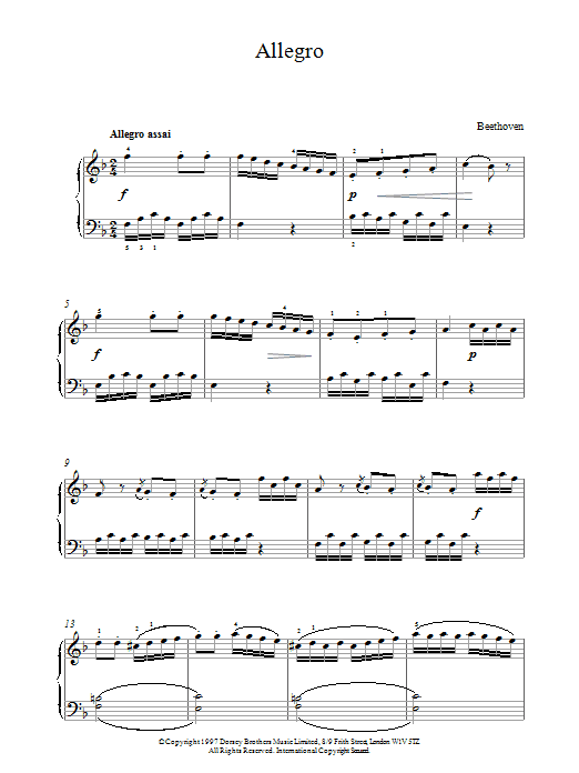 Download Ludwig van Beethoven Allegro In F Sheet Music and learn how to play Piano, Vocal & Guitar (Right-Hand Melody) PDF digital score in minutes