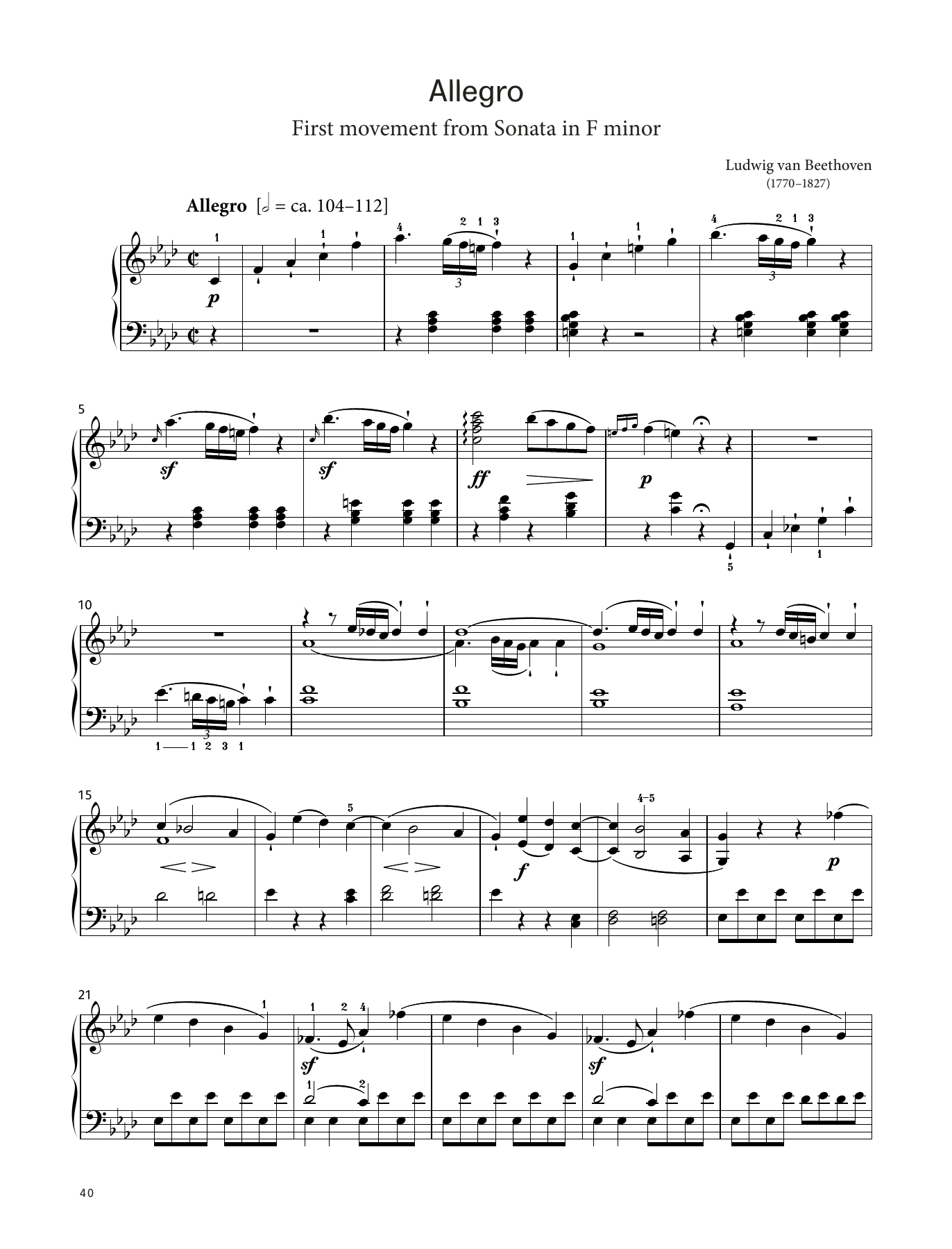 Download Ludwig Van Beethoven Allegro, Op. 2 No. 1 (LCME Piano 2018 Grade 8 List A) Sheet Music and learn how to play Piano Solo PDF digital score in minutes