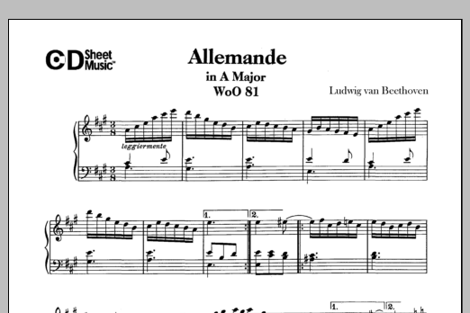 Download Ludwig van Beethoven Allemande In A Major, Woo 81 Sheet Music and learn how to play Piano Solo PDF digital score in minutes