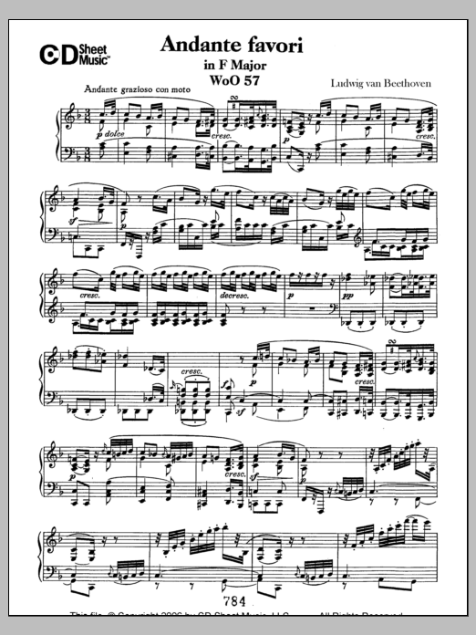 Download Ludwig van Beethoven Andante Favori in F Major, WoO 57 Sheet Music and learn how to play Piano Solo PDF digital score in minutes