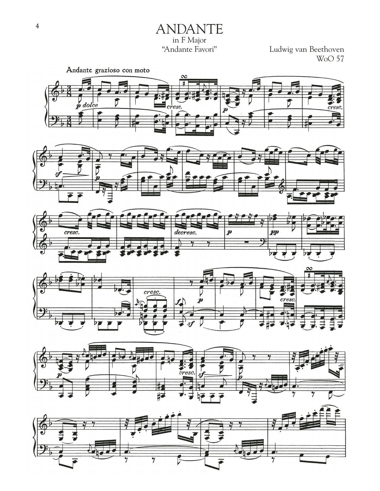 Download Ludwig van Beethoven Andante Favori, WoO 57 Sheet Music and learn how to play Piano Solo PDF digital score in minutes