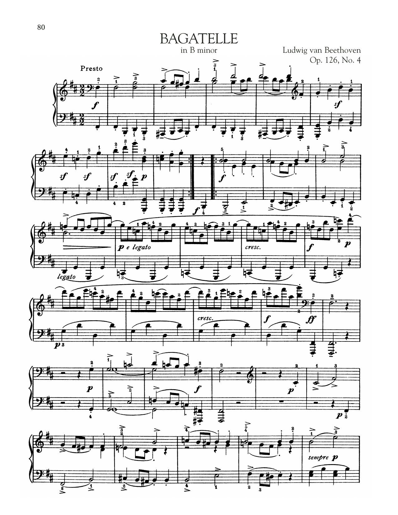 Download Ludwig van Beethoven Bagatelle In B Minor, Op. 126, No. 4 Sheet Music and learn how to play Piano Solo PDF digital score in minutes