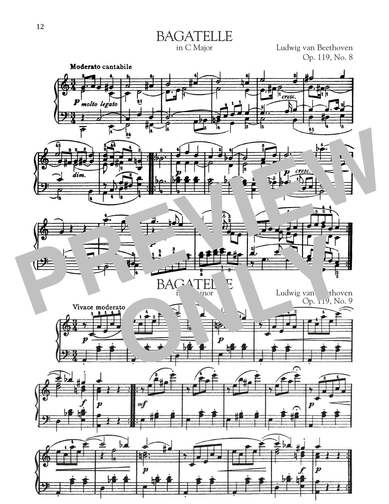 Download Ludwig van Beethoven Bagatelle In C Major, Op. 119, No. 8 Sheet Music and learn how to play Piano Solo PDF digital score in minutes