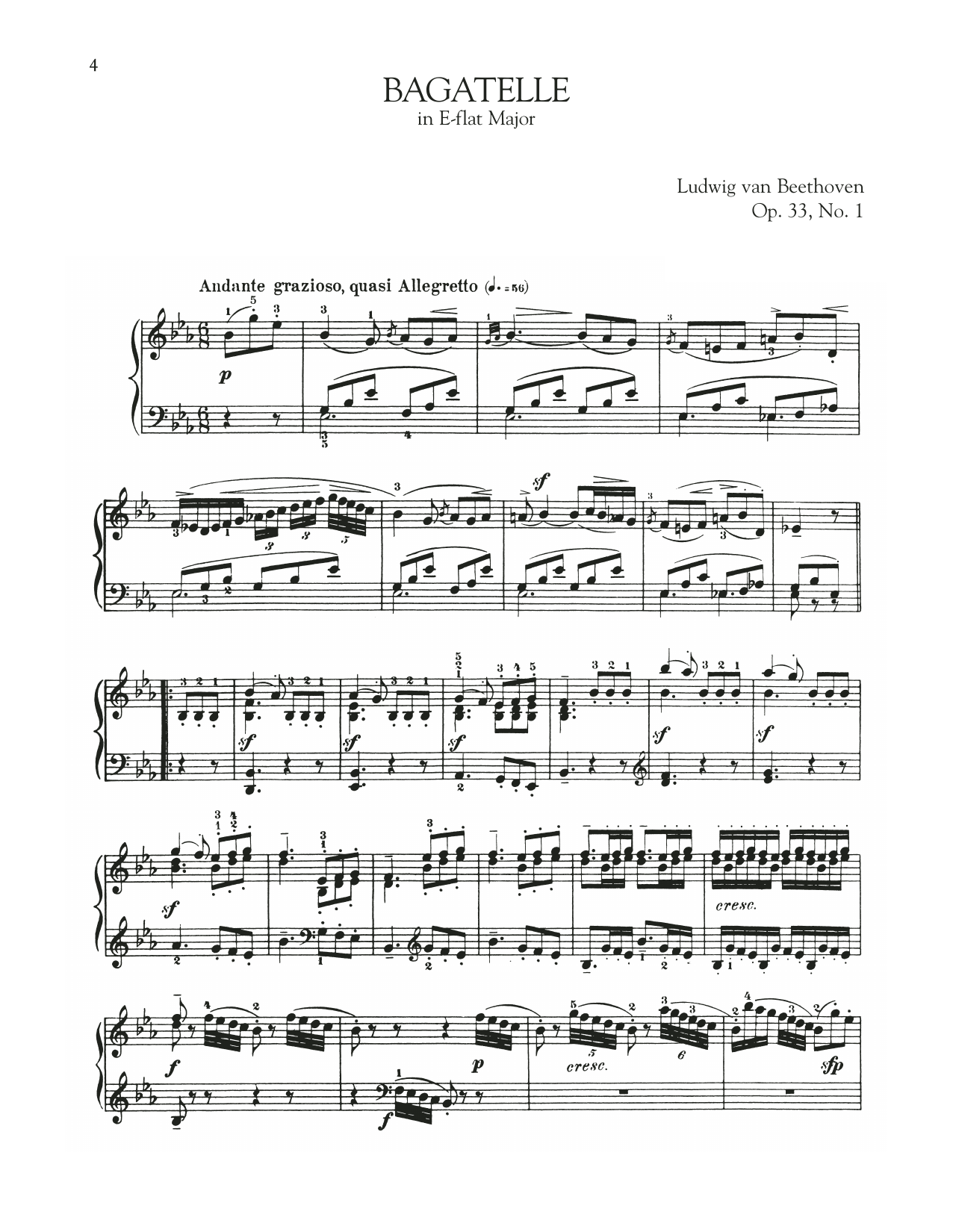 Download Ludwig van Beethoven Bagatelle In E-Flat Major, Op. 33, No. 1 Sheet Music and learn how to play Piano Solo PDF digital score in minutes