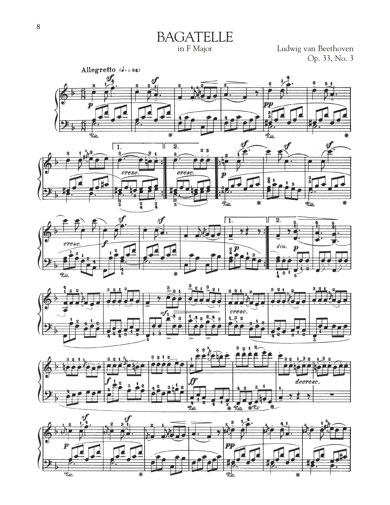 Download Ludwig van Beethoven Bagatelle In F Major, Op. 33, No. 3 Sheet Music and learn how to play Piano Solo PDF digital score in minutes