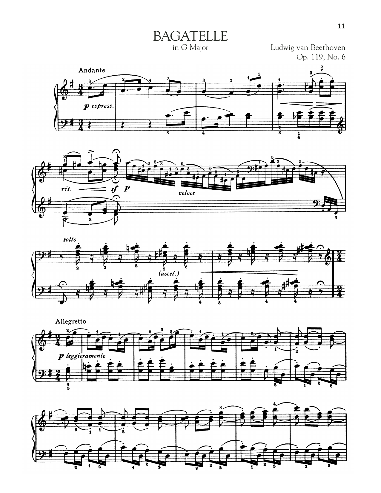 Download Ludwig van Beethoven Bagatelle In G Major, Op. 119, No. 6 Sheet Music and learn how to play Piano Solo PDF digital score in minutes