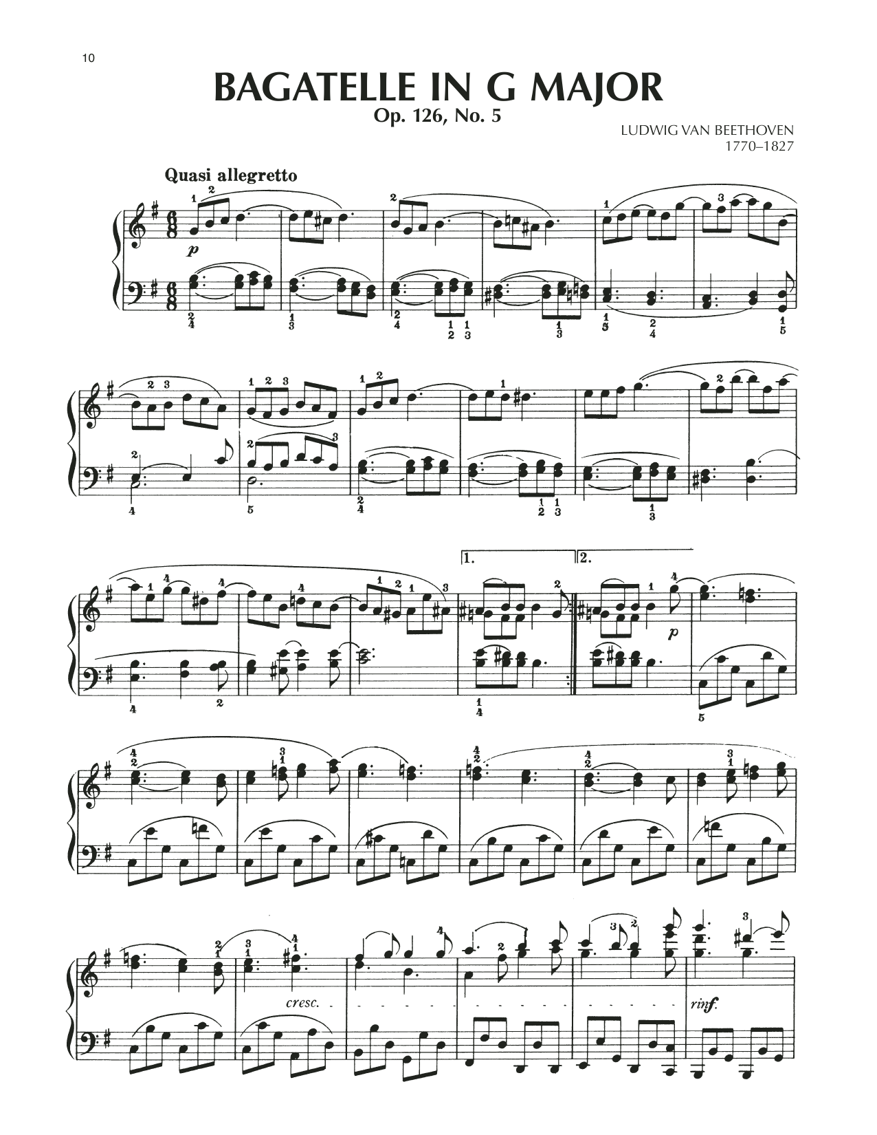 Download Ludwig van Beethoven Bagatelle In G Major, Op. 126, No. 5 Sheet Music and learn how to play Piano Solo PDF digital score in minutes