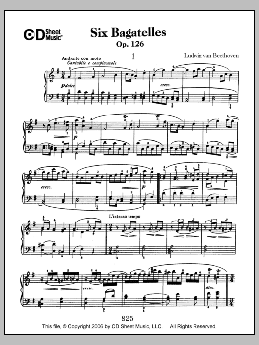 Download Ludwig van Beethoven Bagatelles (6), Op. 126 Sheet Music and learn how to play Piano Solo PDF digital score in minutes