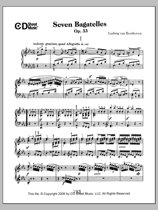 Download Ludwig van Beethoven Bagatelles (7), Op. 33 Sheet Music and learn how to play Piano Solo PDF digital score in minutes