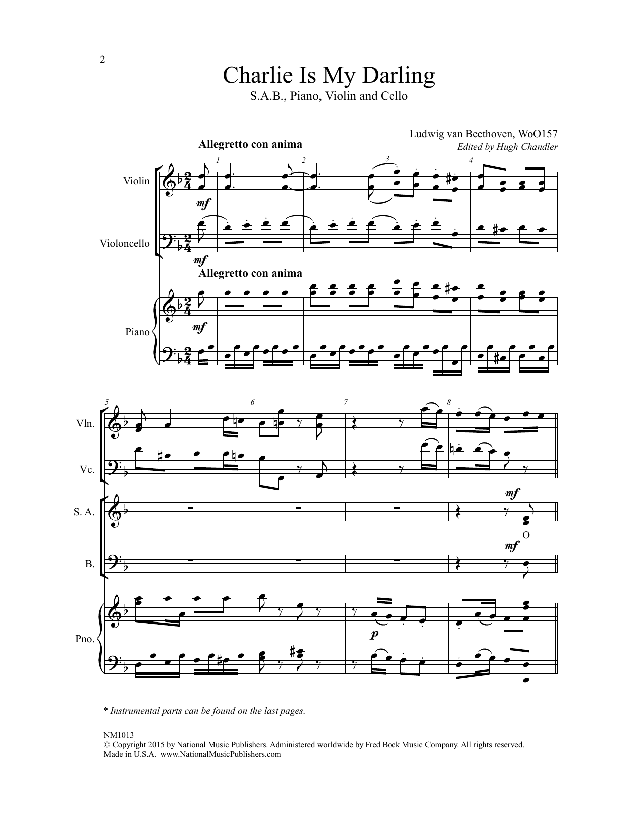 Download Ludwig van Beethoven Charlie Is My Darling (ed. Hugh Chandler) Sheet Music and learn how to play SAB Choir PDF digital score in minutes