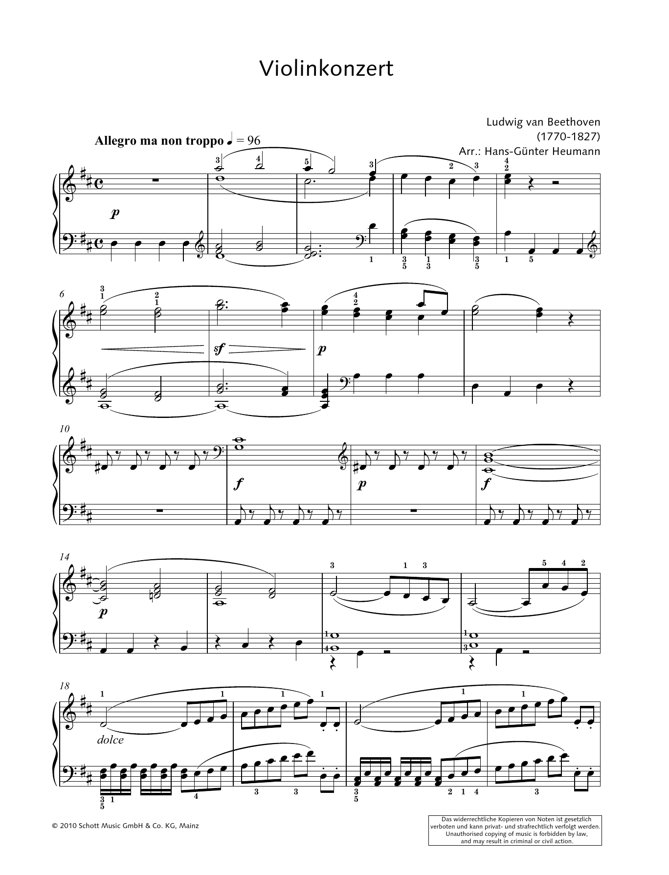 Download Ludwig van Beethoven Concerto for Violin and Orchestra in D major Sheet Music and learn how to play Piano Solo PDF digital score in minutes