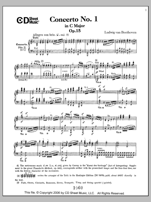 Download Ludwig van Beethoven Concerto No. 1 in C Major, Op. 15 Sheet Music and learn how to play Piano Solo PDF digital score in minutes