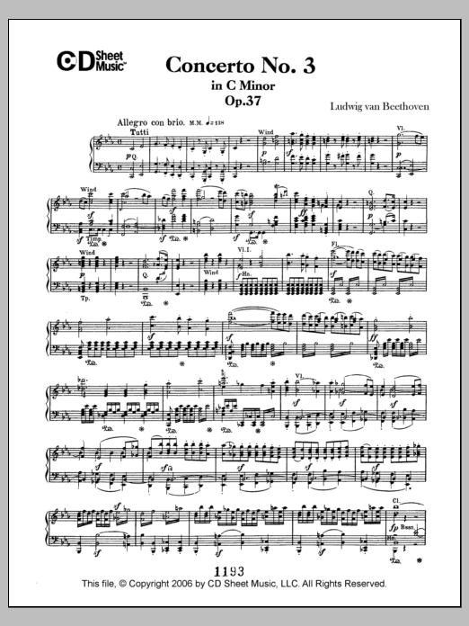 Download Ludwig van Beethoven Concerto No. 3 in C Minor, Op. 37 Sheet Music and learn how to play Piano Solo PDF digital score in minutes