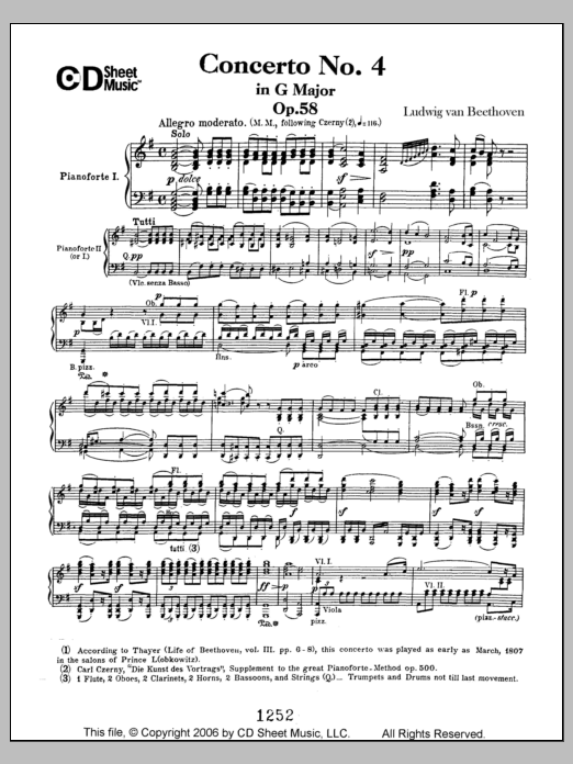 Download Ludwig van Beethoven Concerto No. 4 In G Major, Op. 58 Sheet Music and learn how to play Piano Solo PDF digital score in minutes