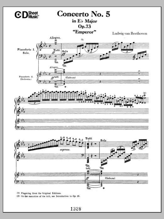 Download Ludwig van Beethoven Concerto No. 5 In E-flat Major (emperor), Op. 73 Sheet Music and learn how to play Piano Solo PDF digital score in minutes