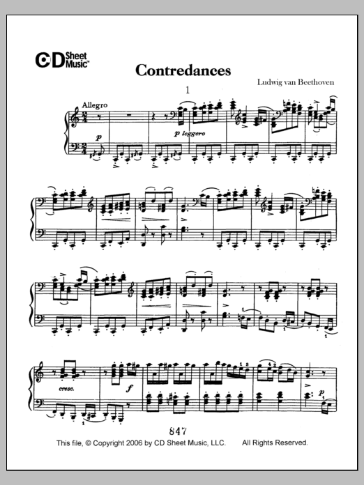 Download Ludwig van Beethoven Contradances Sheet Music and learn how to play Piano Solo PDF digital score in minutes