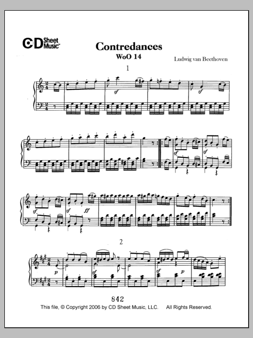 Download Ludwig van Beethoven Contradances, Woo 14 Sheet Music and learn how to play Piano Solo PDF digital score in minutes